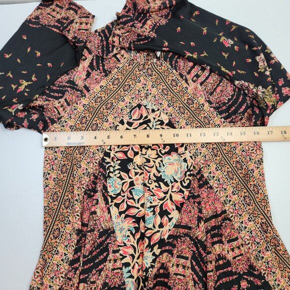 Free People Black Multi Boho Bell Sleeve Stevie Tunic Mini Dress Extra Small - Picture 15 of 16